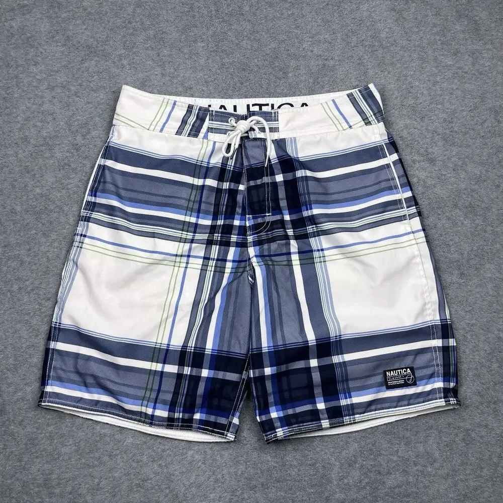 Nautica swim trunks‎ blue white lined size 34